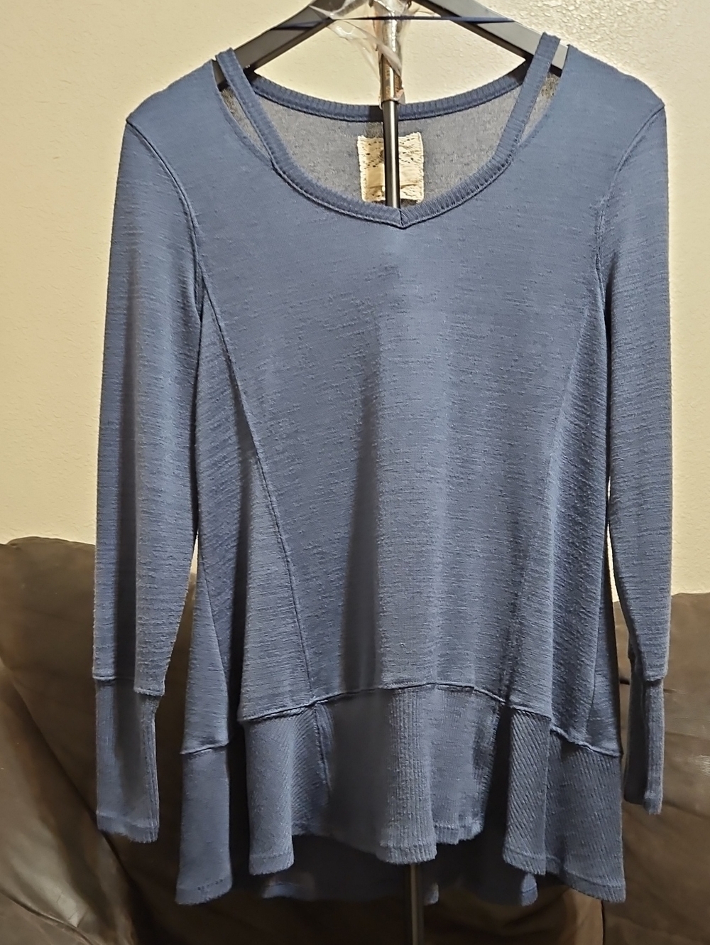 Cupio Dusty Blue Layered Hem Long-Sleeve Tunic